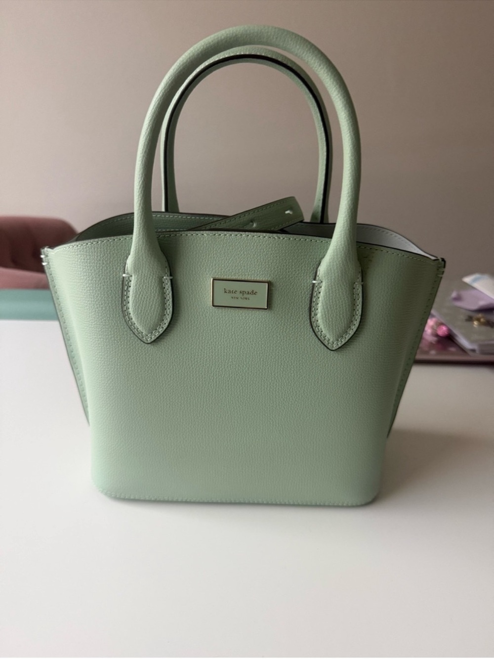 kate spade suite Mint Green Leather Satchel top handle crossbody